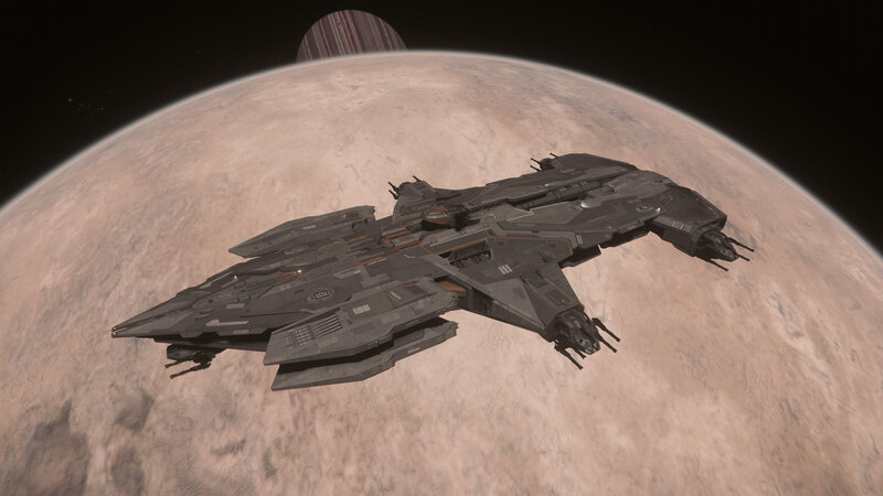 Spaceship Orbiting Planet — Gray, Dramatic