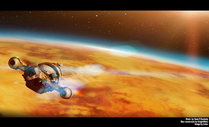 Spaceship Orbiting Planet — Orange, Dramatic