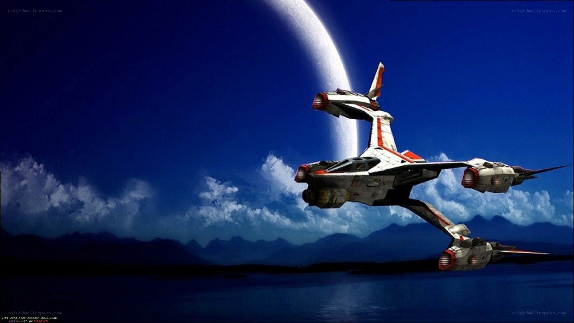 spaceship over alien planet
