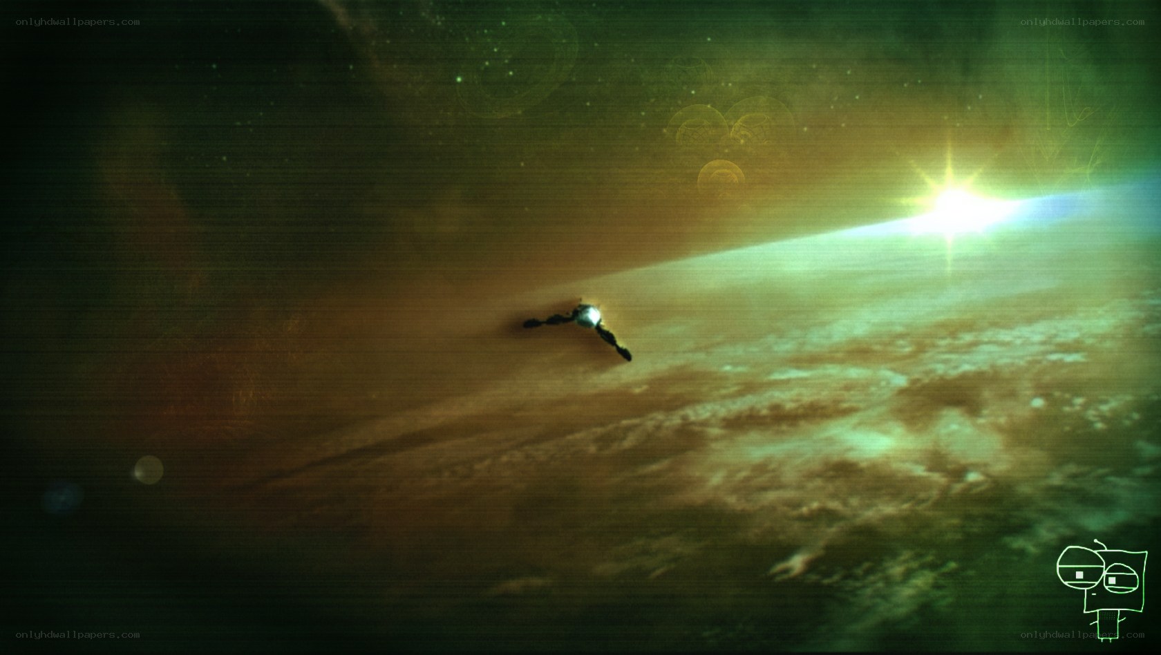 spaceship over alien planet