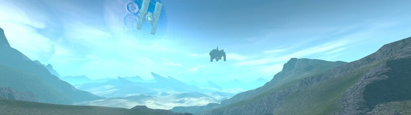 Spaceship over Alien Planet — Blue, Serene