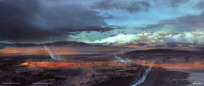 Spaceship over Alien Planet — Gray