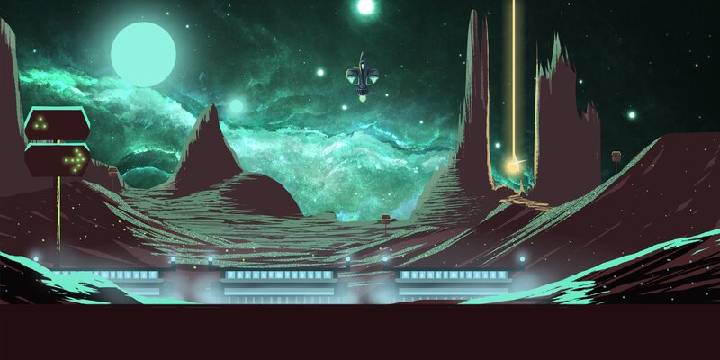Spaceship over Alien Planet — Green, Dramatic
