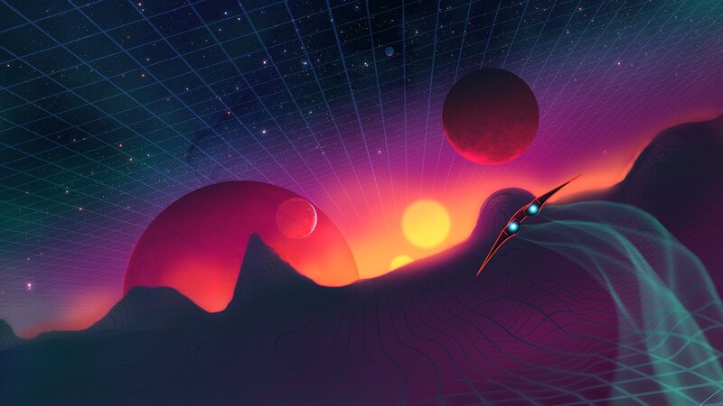 Spaceship over Alien Planet — Purple, Dramatic, Sunset, Digital Art