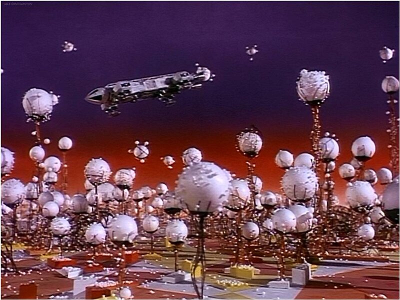 Spaceship over Alien Planet — Purple