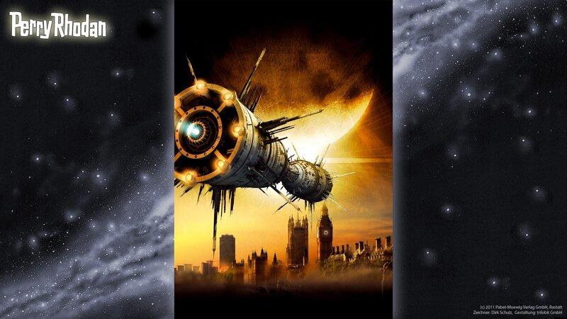 Spaceship over City — Black