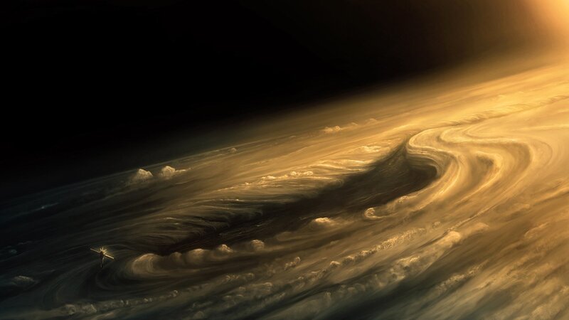 spaceship over gas giant