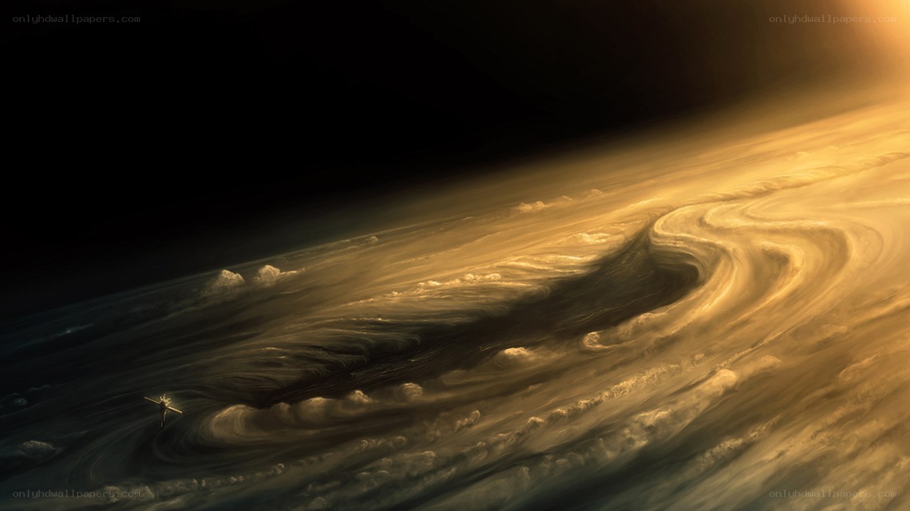 spaceship over gas giant