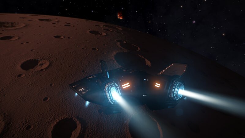 Spaceship over Planet — Brown, Dramatic, Night