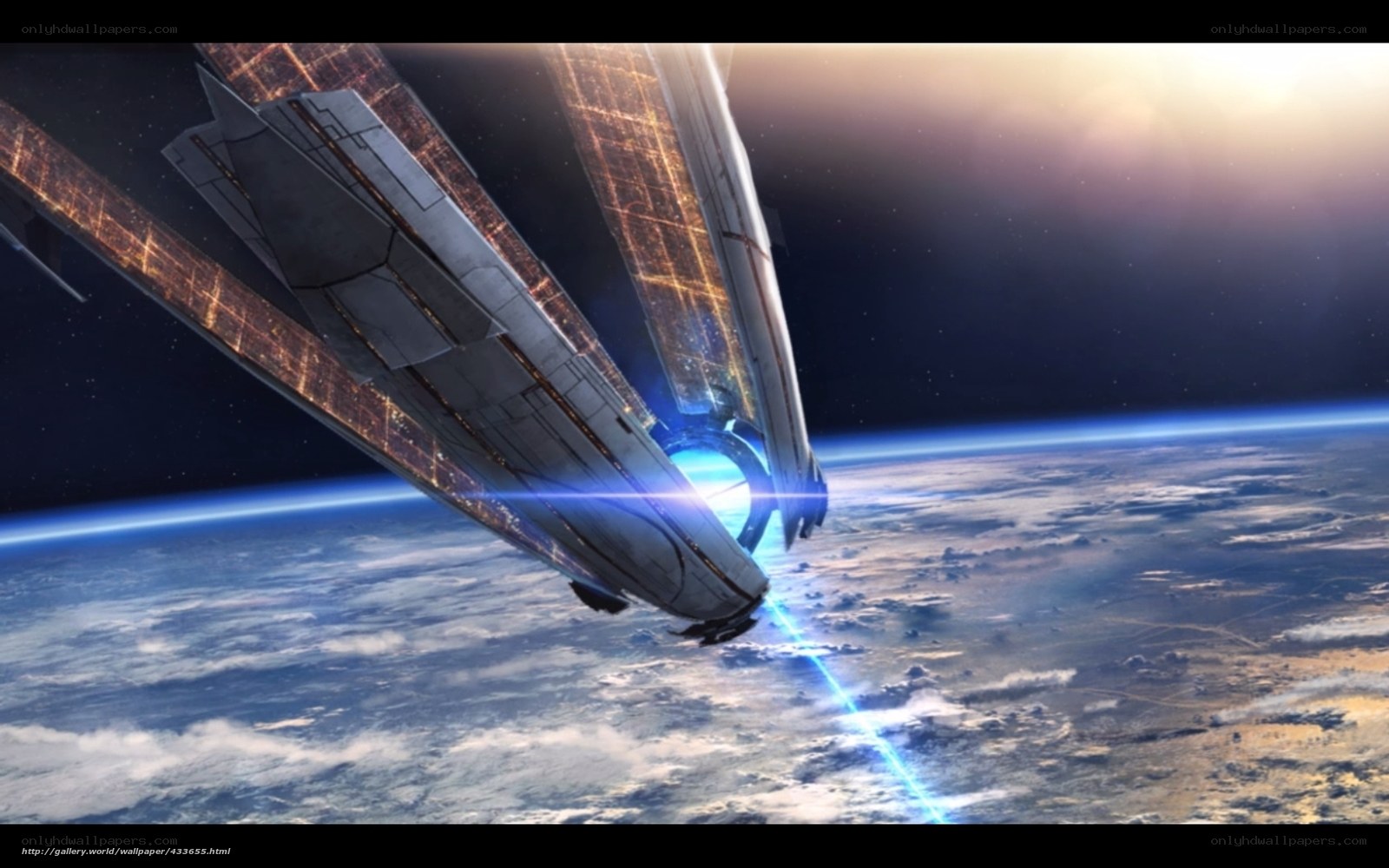 spaceship over planet earth
