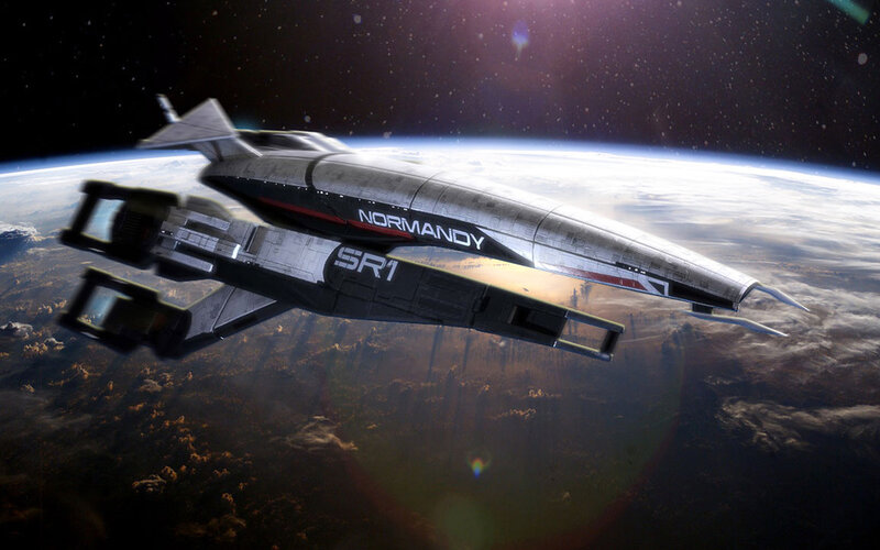 Spaceship over Planet — Gray, Dramatic, Digital Art, Space, Clouds, Blue