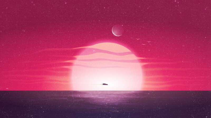 Spaceship over Planet — Pink