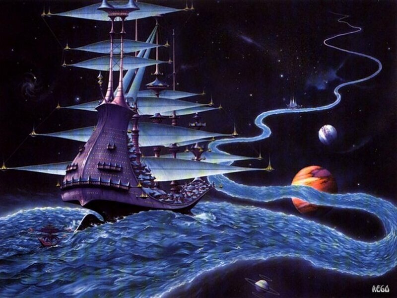 spaceship sailing through space