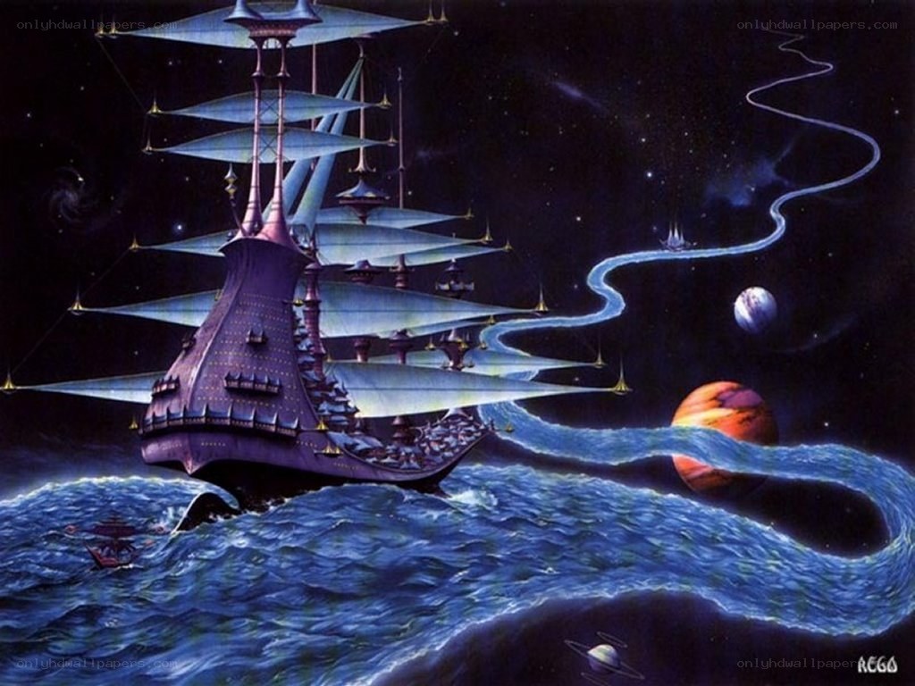 spaceship sailing through space
