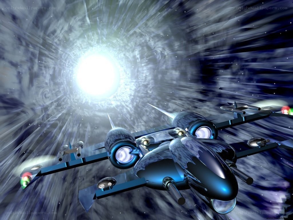 spaceship traveling through wormhole