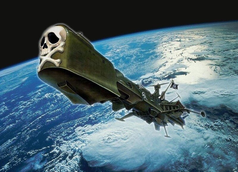Spaceship with skull emblem