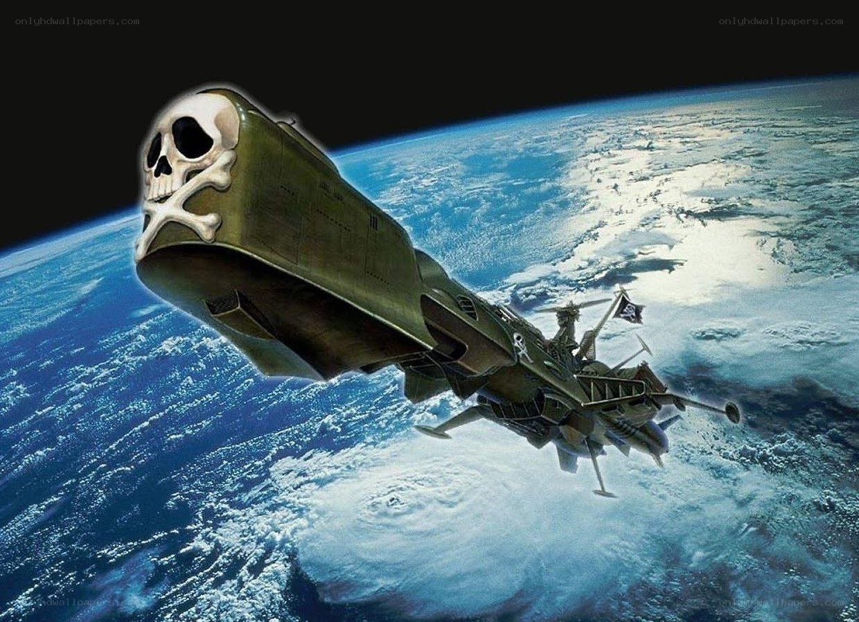 Spaceship with skull emblem