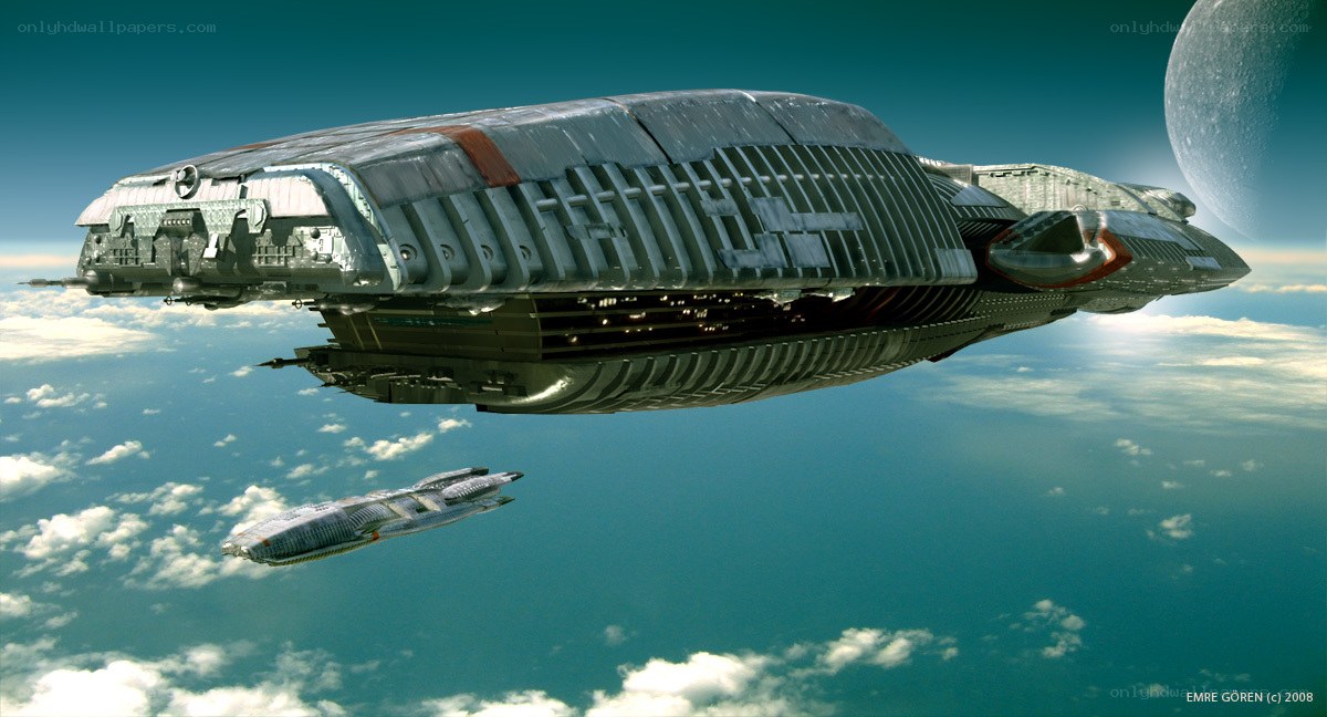 Spaceships above a planet