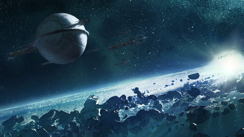 Spaceships above a planet