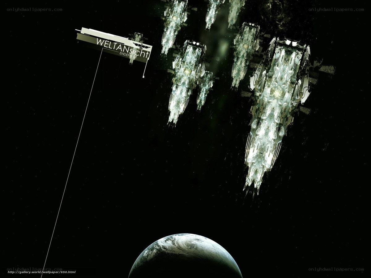 Spaceships above a planet