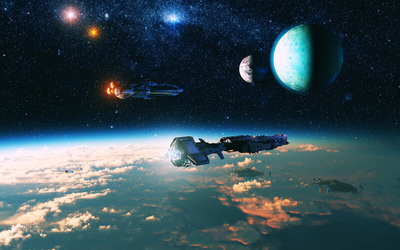 Spaceships Above Planet