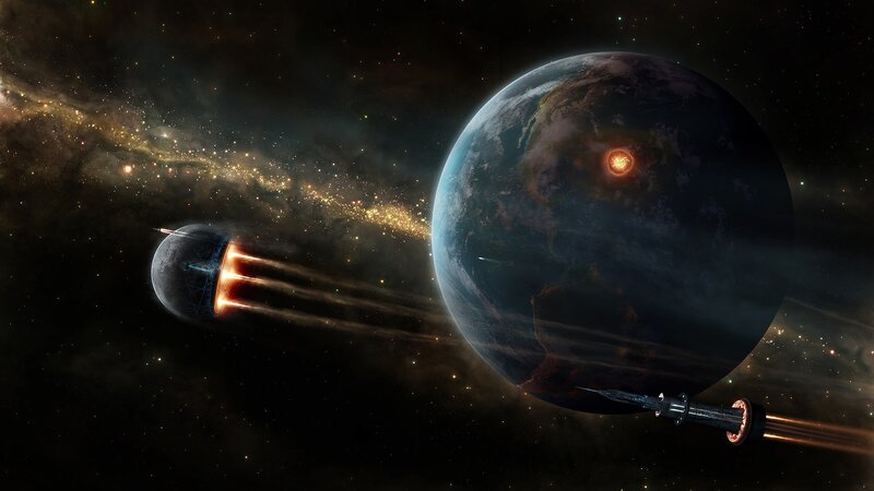 Spaceships Approaching Planet