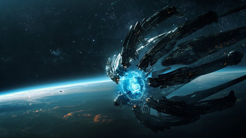 Spaceships Around Planet — Blue