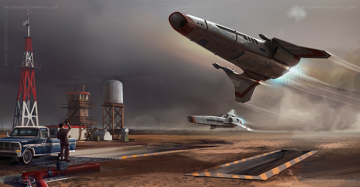 Spaceships at a desert airfield