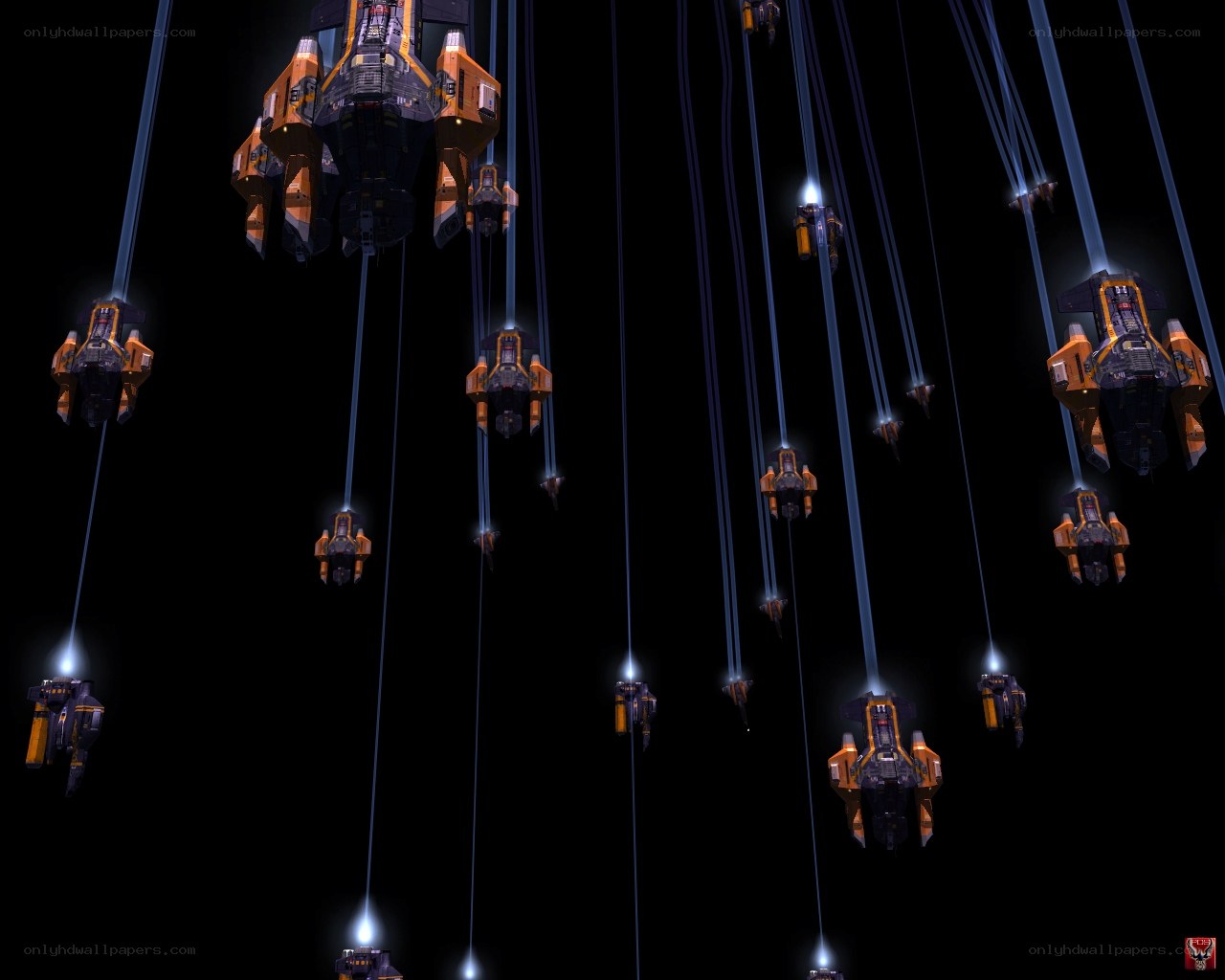 spaceships descending in formation