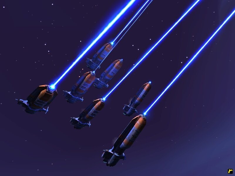 Spaceships firing blue lasers