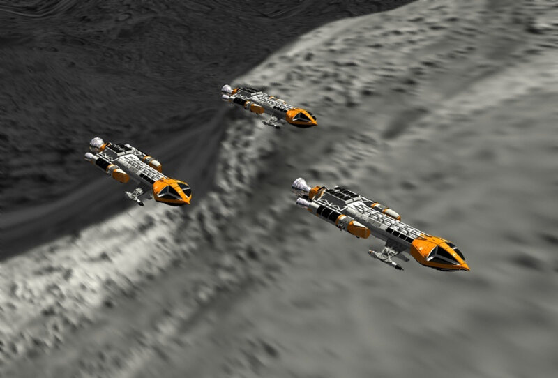 spaceships flying over planet