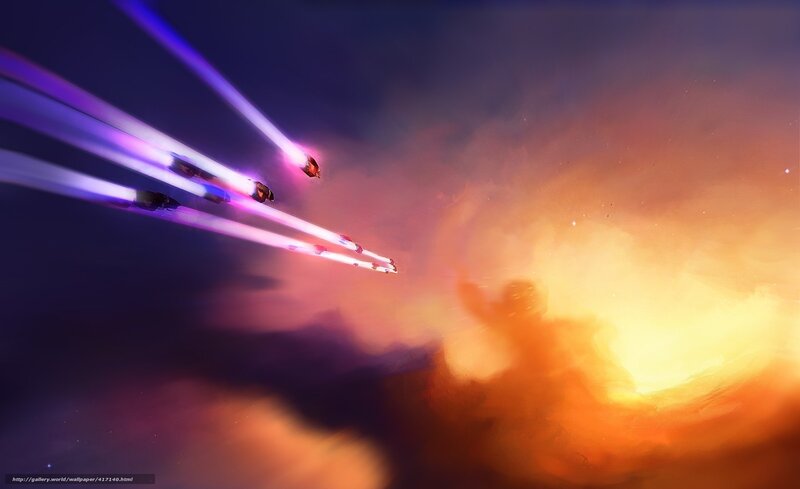 Spaceships flying through nebula