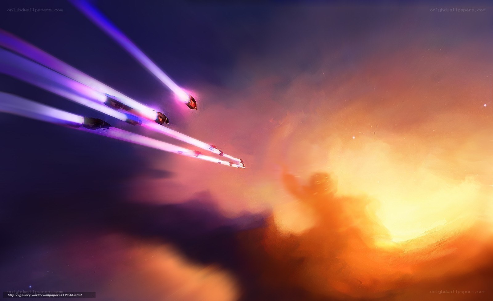 Spaceships flying through nebula