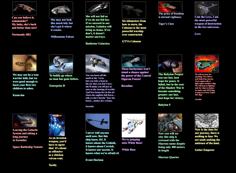 Spaceships from various sci-fi franchises