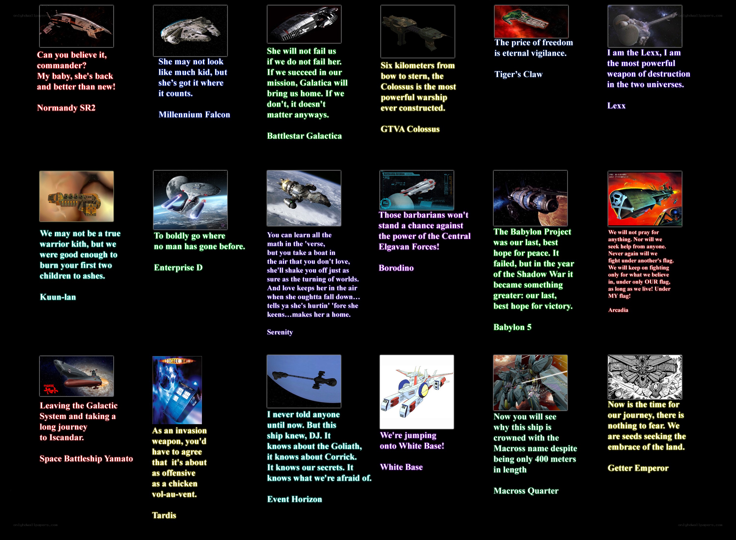 Spaceships from various sci-fi franchises