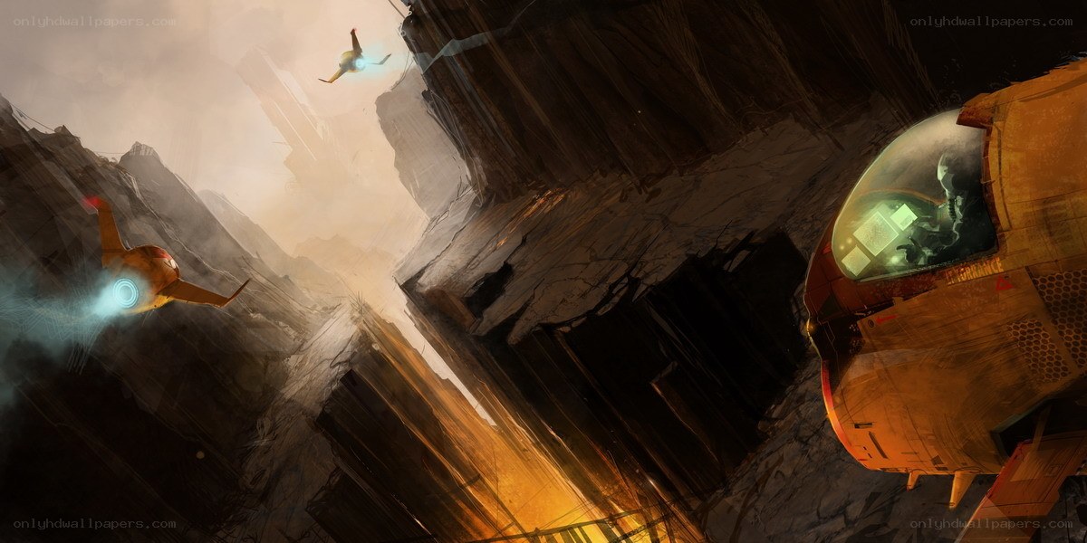 Spaceships in a canyon