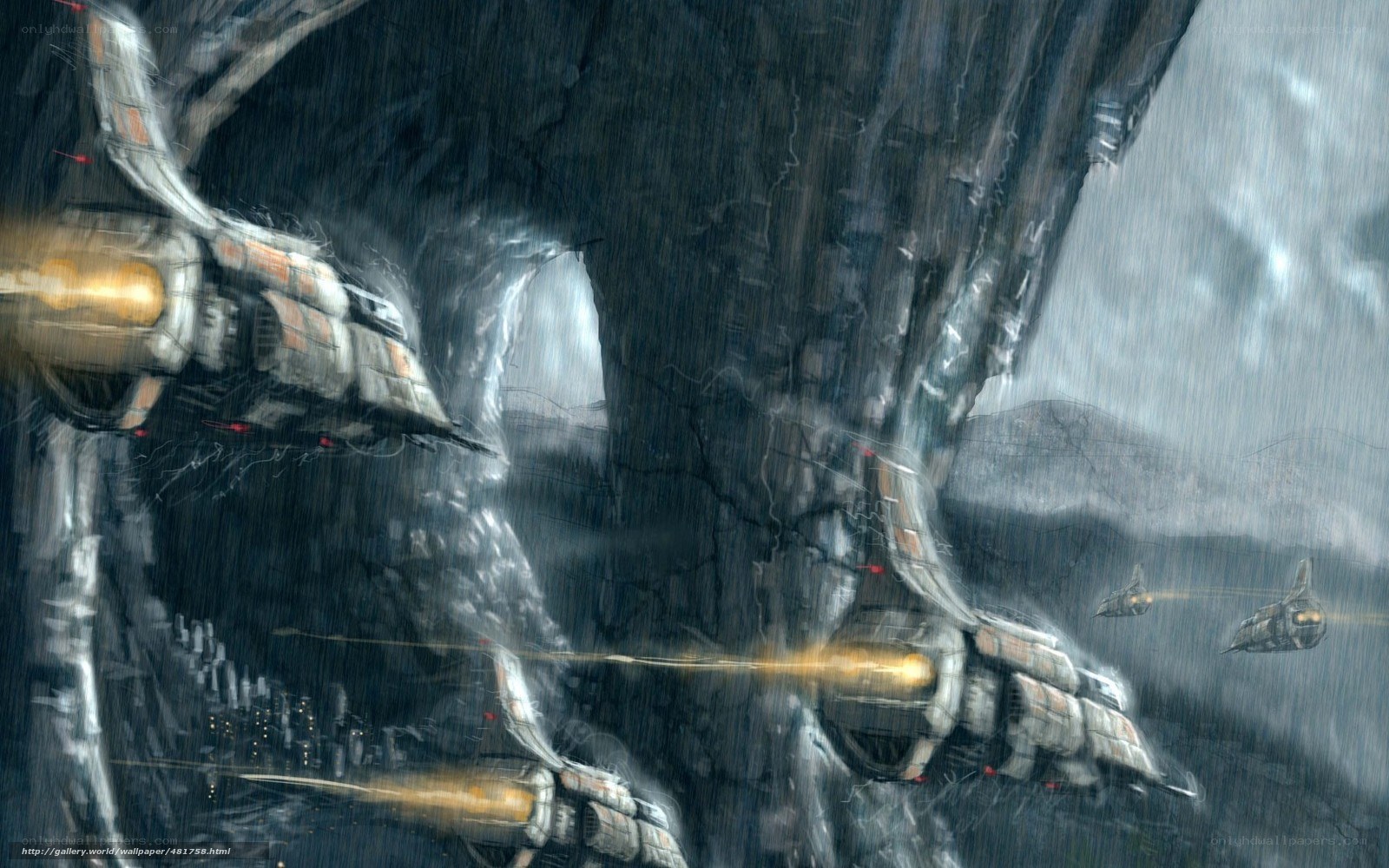 Spaceships in a stormy canyon