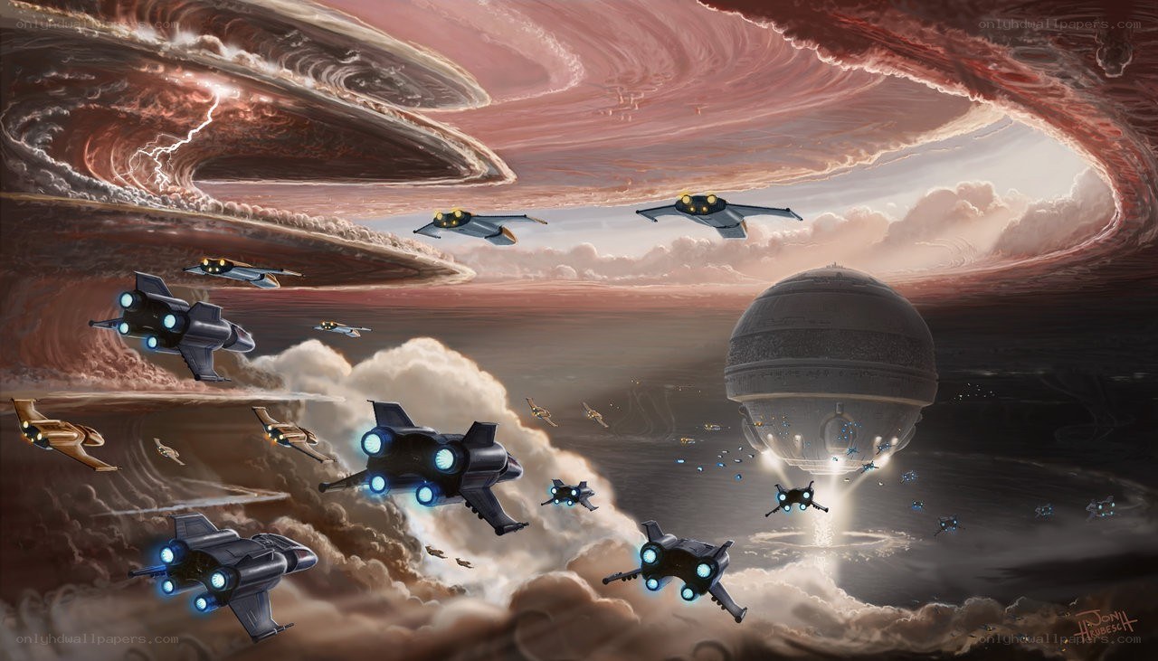 Spaceships in a stormy sky