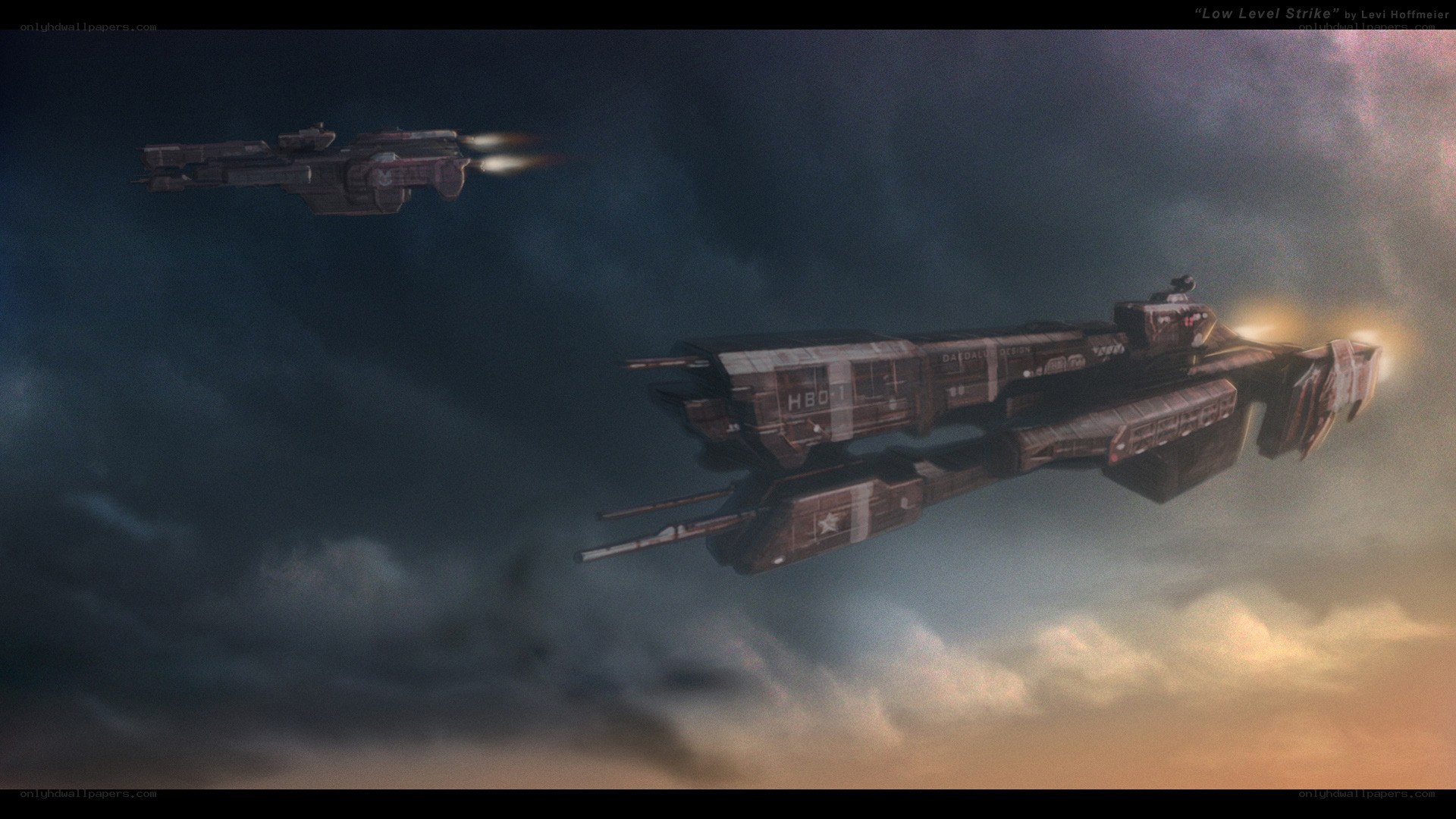 Spaceships in a stormy sky