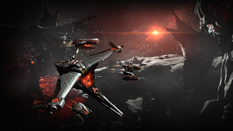Spaceships in Asteroid Field — Black, Dramatic, Digital Art, Asteroids, Explosion