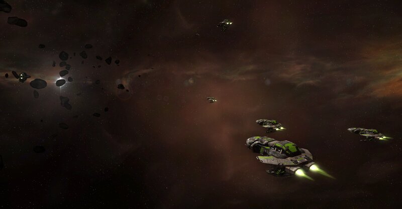 Spaceships in Asteroid Field — Black, Dramatic, Digital Art, Asteroids, Starfield
