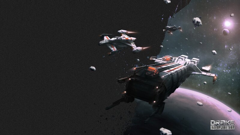 Spaceships in Asteroid Field — Black, Dramatic, Digital Art, Asteroids