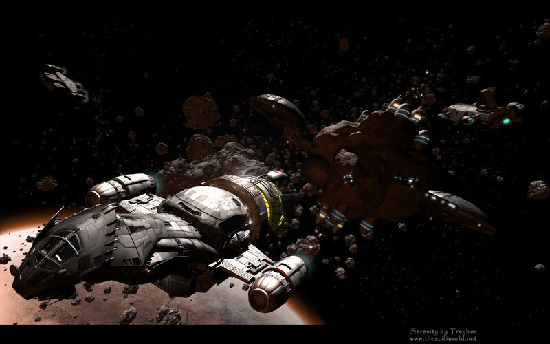 Spaceships in Asteroid Field — Black, Dramatic, Digital Art