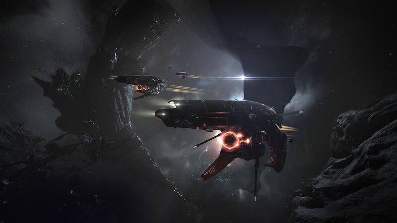 Spaceships in Asteroid Field — Black, Dramatic, Night, Digital Art, Asteroids, Spacecraft