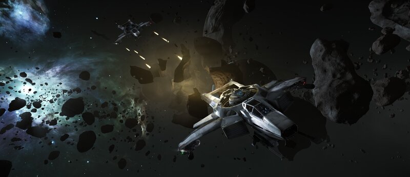 Spaceships in Asteroid Field — Black, Dramatic, Night