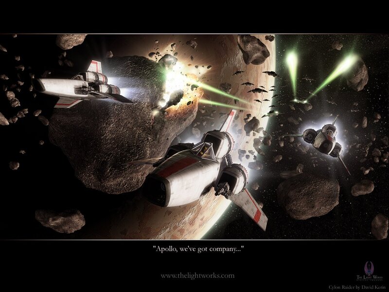 Spaceships in Asteroid Field — Black, Dramatic
