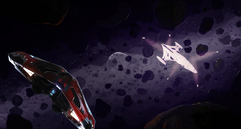 Spaceships in Asteroid Field — Purple