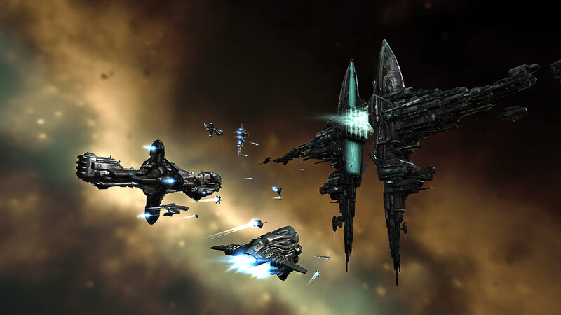 Spaceships in Battle — Black, Dramatic, Digital Art, Spacecraft