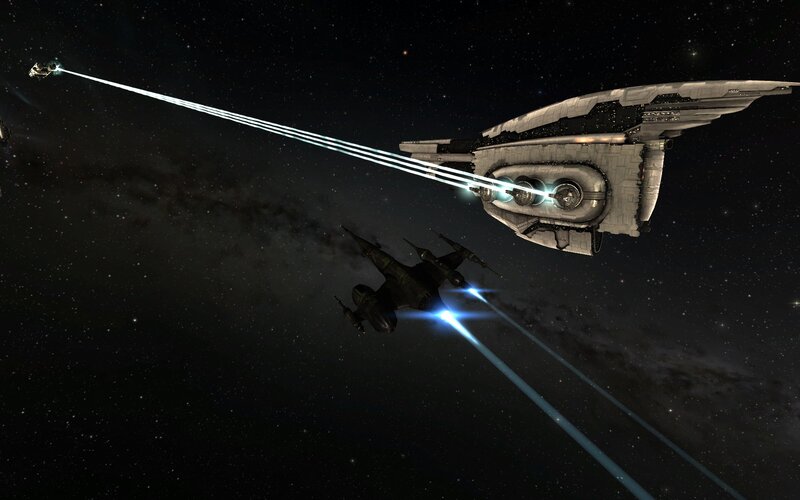 Spaceships in Battle — Black, Dramatic, Night, 3d Render, Starfield, Lasers