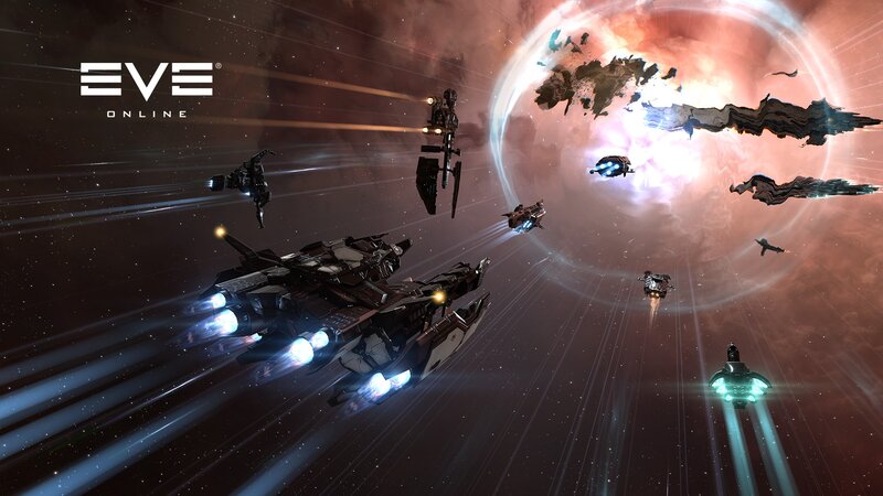 Spaceships in Battle — Black, Dramatic, Night, Digital Art, Explosion, Nebula